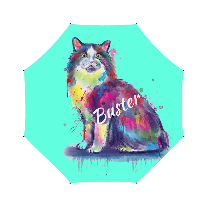 Custom Pet Name Personalized Watercolor Cymric CatSemi-Automatic Foldable Umbrella