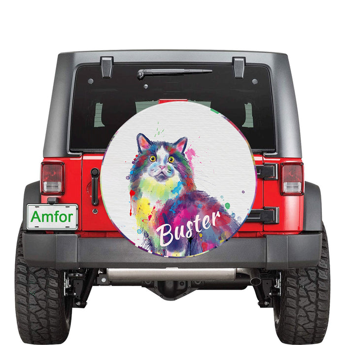 Custom Pet Name Personalized Watercolor Cymric Cat Car Tire Cover