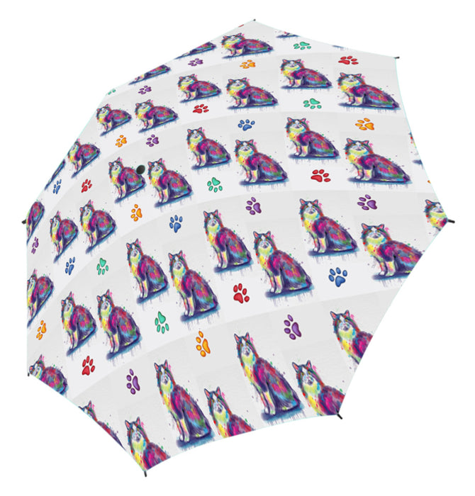 Watercolor Mini Cymric CatsSemi-Automatic Foldable Umbrella