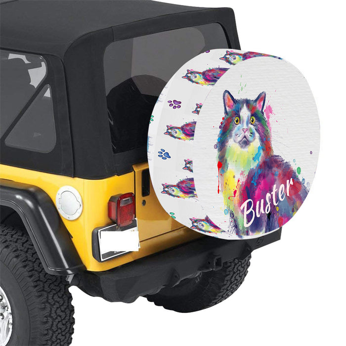 Custom Pet Name Personalized Watercolor Cymric Cat Car Tire Cover