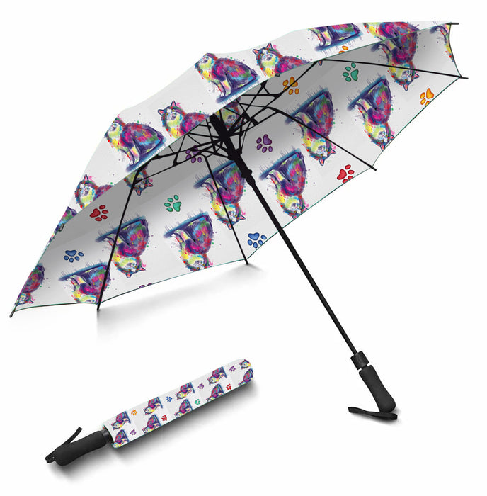 Watercolor Mini Cymric CatsSemi-Automatic Foldable Umbrella