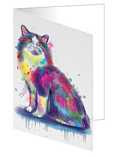 Watercolor Cymric Cat Handmade Artwork Assorted Pets Greeting Cards and Note Cards with Envelopes for All Occasions and Holiday Seasons GCD79088