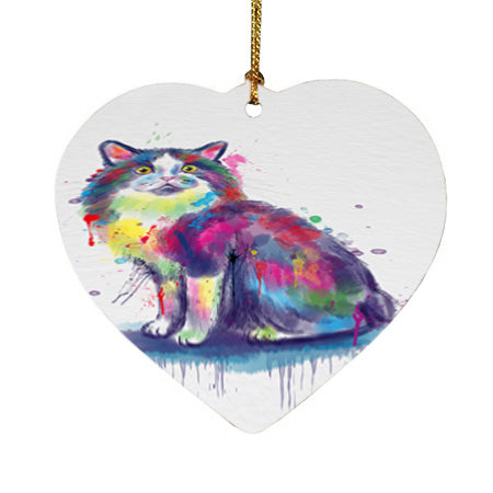 Watercolor Cymric Cat Heart Christmas Ornament HPORA58487