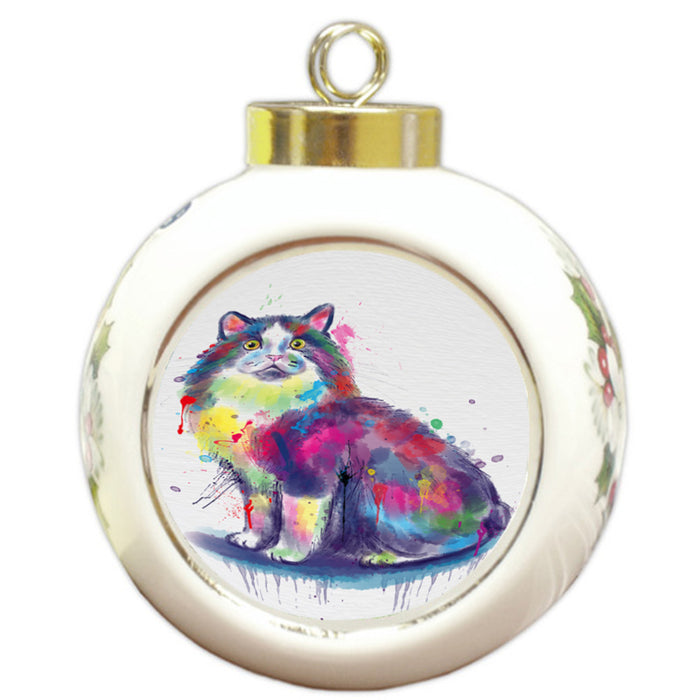 Watercolor Cymric Cat Round Ball Christmas Ornament RBPOR58482