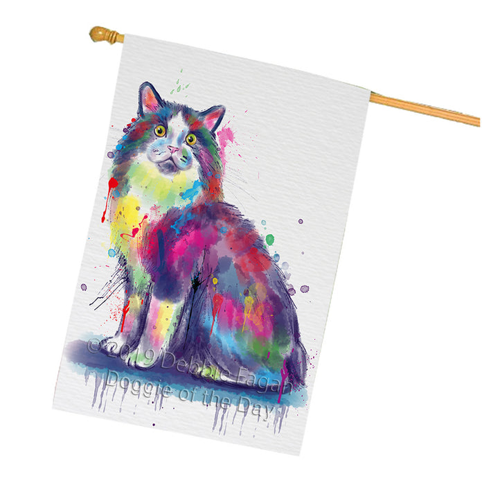 Watercolor Cymric Cat House Flag FLG66170