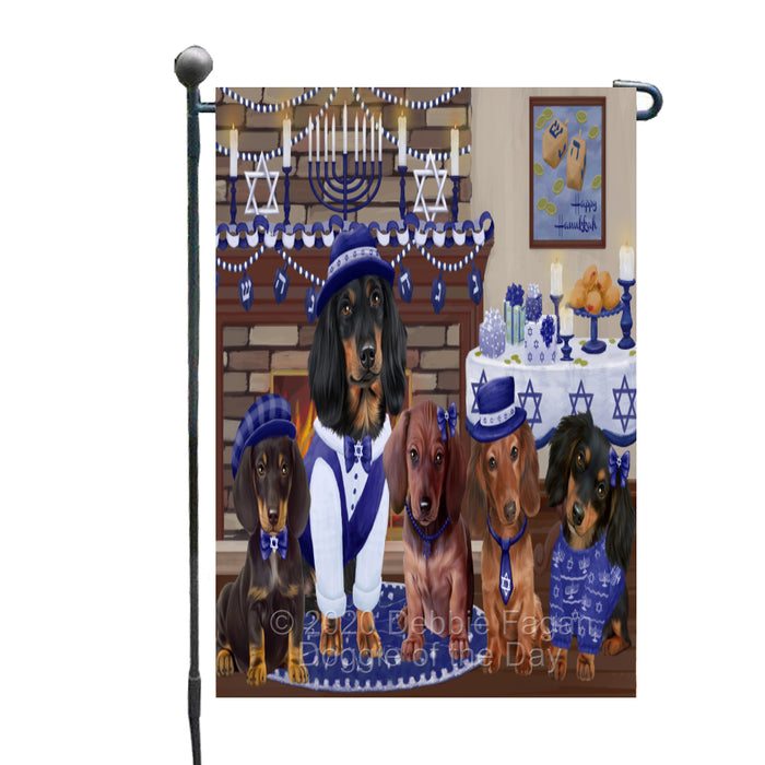 Happy Hanukkah Family Dachshund Dogs Garden Flag GFLG65980