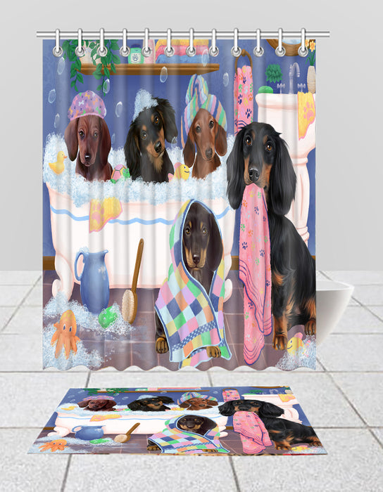 Rub A Dub Dogs In A Tub Dachshund Dogs Bath Mat and Shower Curtain Combo