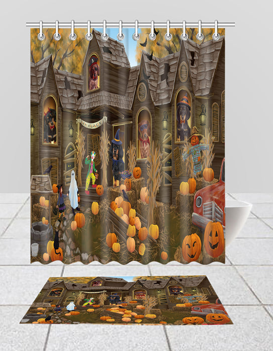 Haunted House Halloween Trick or Treat Dachshund Dogs  Bath Mat and Shower Curtain Combo