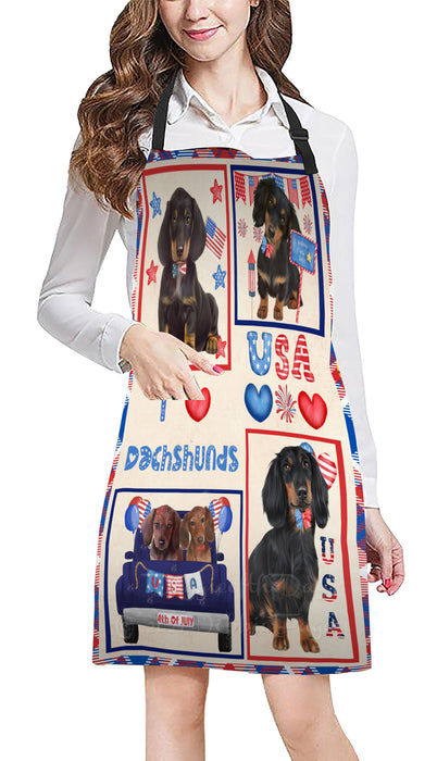 4th of July Independence Day I Love USA Dachshund Dogs Apron - Adjustable Long Neck Bib for Adults - Waterproof Polyester Fabric With 2 Pockets - Chef Apron for Cooking, Dish Washing, Gardening, and Pet Grooming