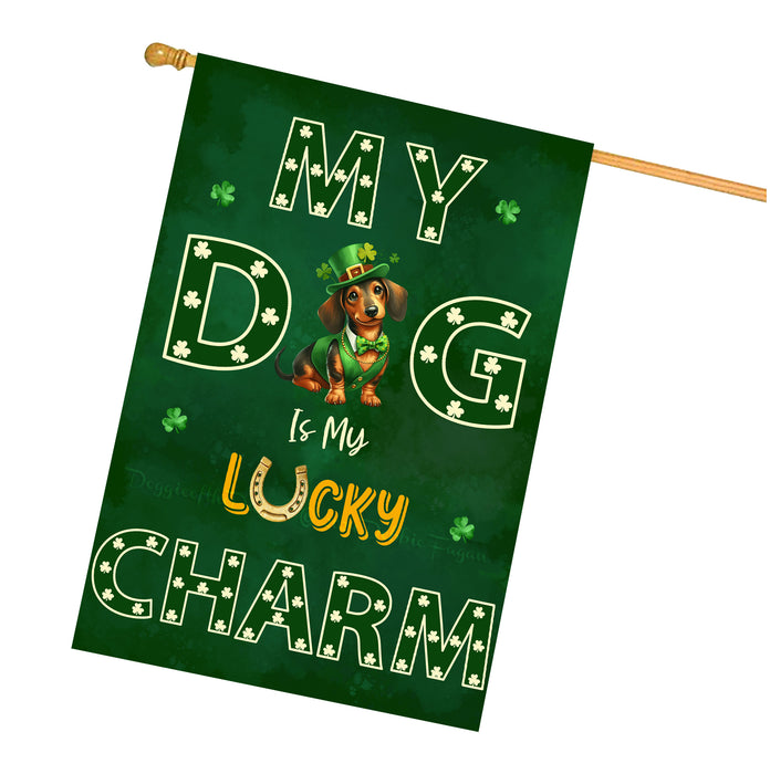 St. Patrick's Day Dachshund Irish Dog House Flags with Lucky Charm Design - Double Sided Yard Home Festival Decorative Gift - Holiday Dogs Flag Decor - 28"w x 40"h