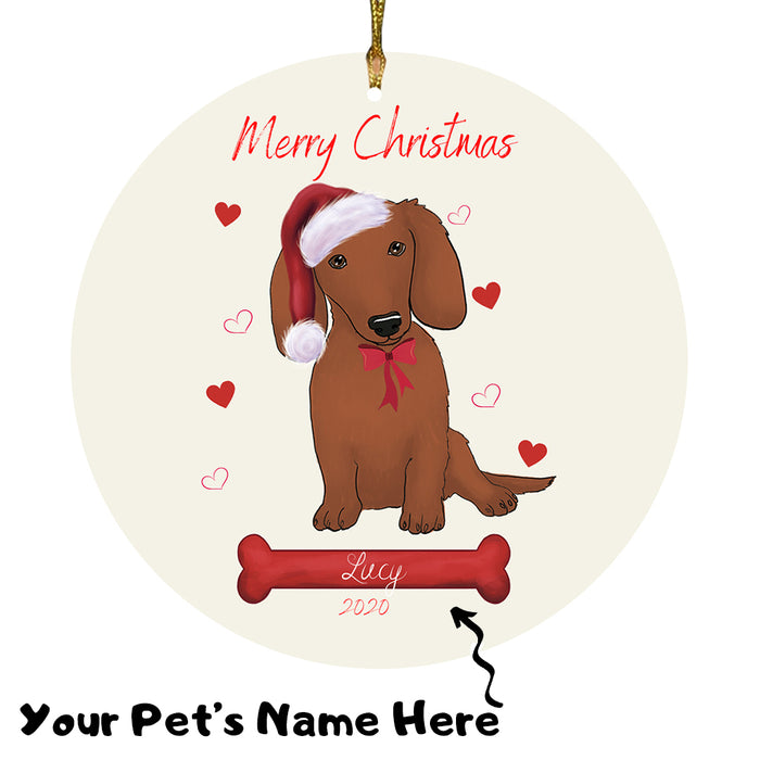 Personalized Merry Christmas  Dachshund Dog Christmas Tree Round Flat Ornament RBPOR58951