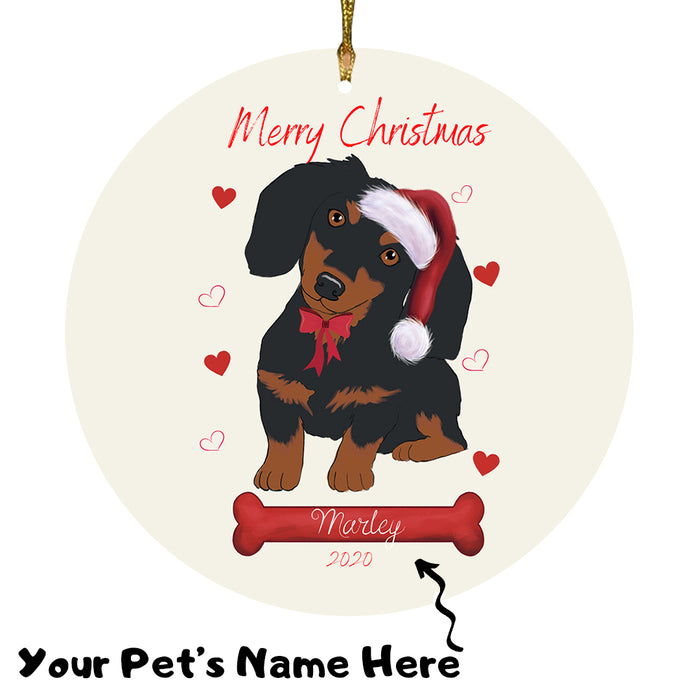 Personalized Merry Christmas  Dachshund Dog Christmas Tree Round Flat Ornament RBPOR58952
