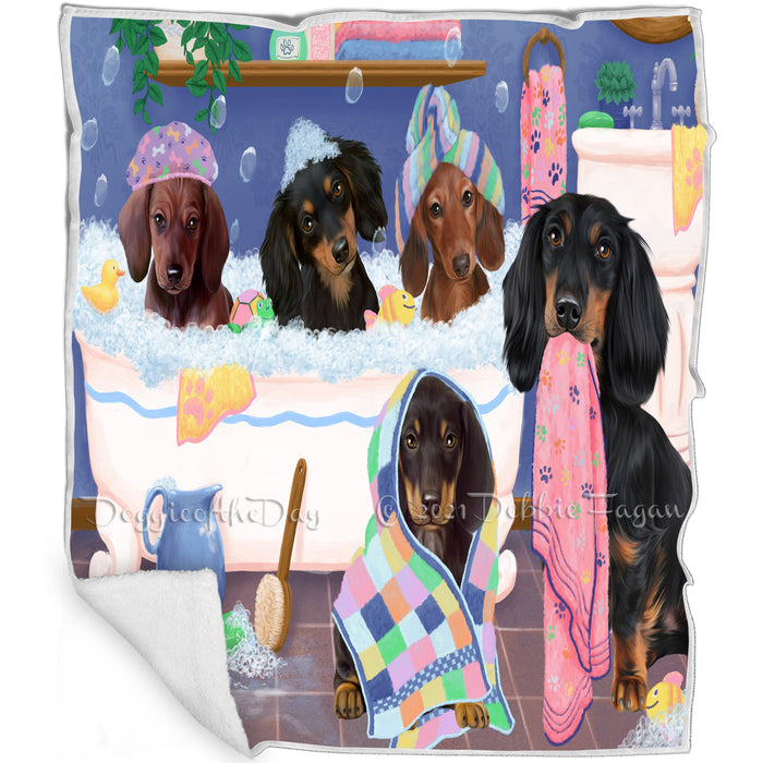Rub A Dub Dogs In A Tub Dachshunds Dog Blanket BLNKT130485