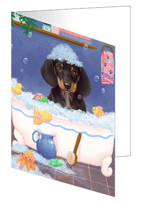 Rub A Dub Dog In A Tub Dachshund Dog Handmade Artwork Assorted Pets Greeting Cards and Note Cards with Envelopes for All Occasions and Holiday Seasons GCD79400