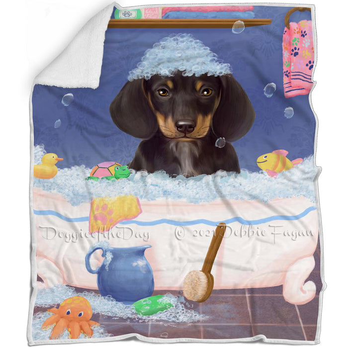 Rub A Dub Dog In A Tub Dachshund Dog Blanket BLNKT143063