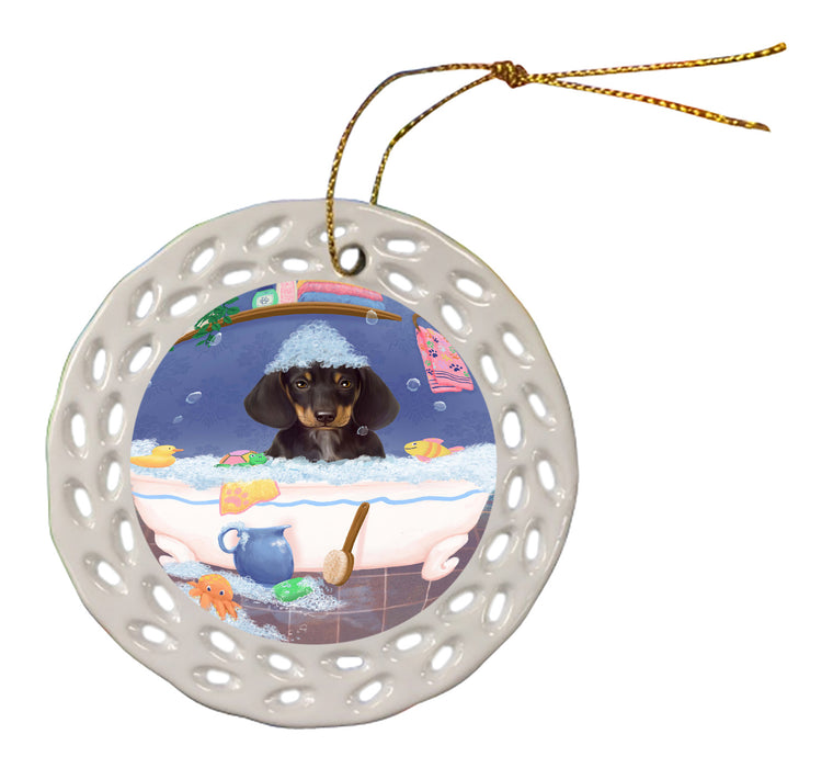 Rub A Dub Dog In A Tub Dachshund Dog Doily Ornament DPOR58253