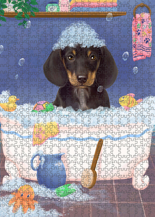 Rub A Dub Dog In A Tub Dachshund Dog Portrait Jigsaw Puzzle for Adults Animal Interlocking Puzzle Game Unique Gift for Dog Lover's with Metal Tin Box PZL274