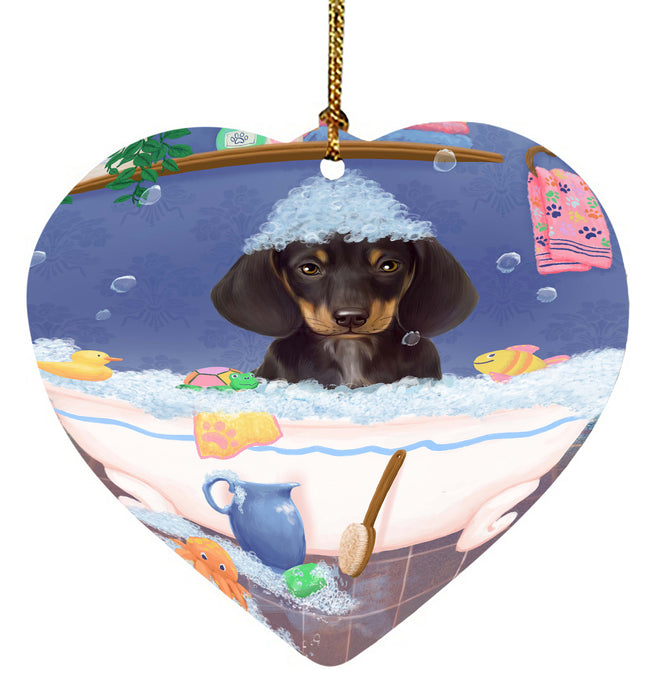 Rub A Dub Dog In A Tub Dachshund Dog Heart Christmas Ornament HPORA58602