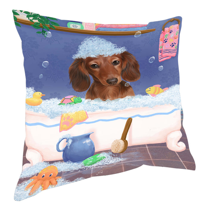 Rub A Dub Dog In A Tub Dachshund Dog Pillow with Top Quality High-Resolution Images - Ultra Soft Pet Pillows for Sleeping - Reversible & Comfort - Ideal Gift for Dog Lover - Cushion for Sofa Couch Bed - 100% Polyester, PILA90544