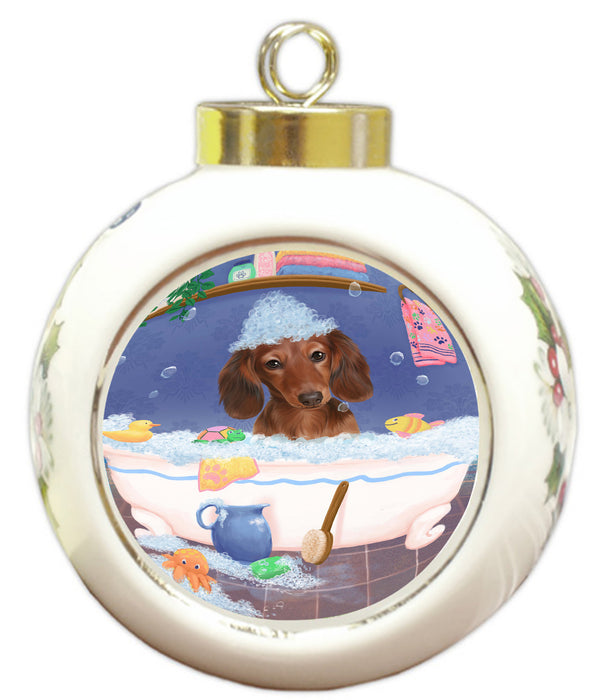 Rub A Dub Dog In A Tub Dachshund Dog Round Ball Christmas Ornament RBPOR58587