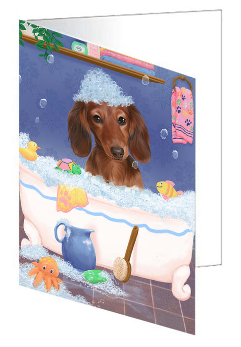 Rub A Dub Dog In A Tub Dachshund Dog Handmade Artwork Assorted Pets Greeting Cards and Note Cards with Envelopes for All Occasions and Holiday Seasons GCD79403