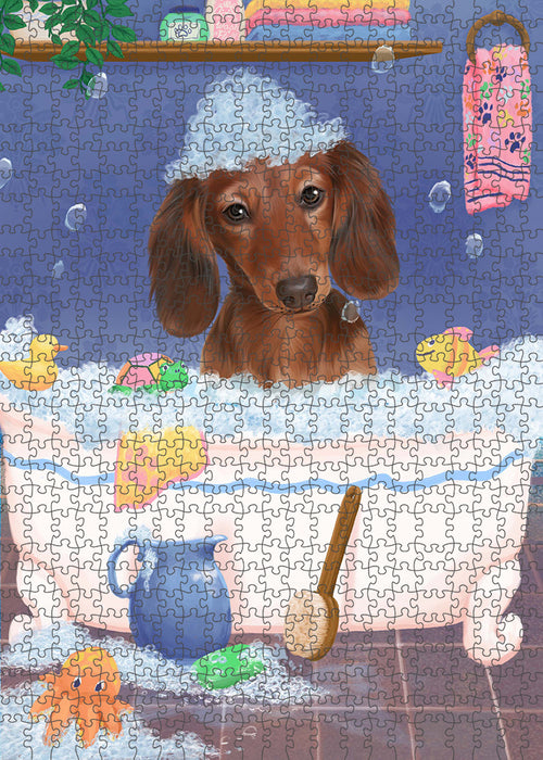 Rub A Dub Dog In A Tub Dachshund Dog Portrait Jigsaw Puzzle for Adults Animal Interlocking Puzzle Game Unique Gift for Dog Lover's with Metal Tin Box PZL275