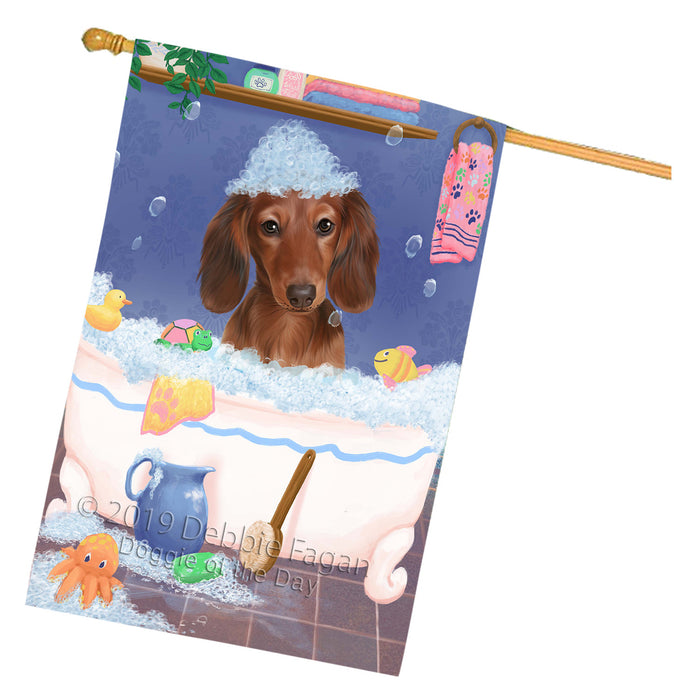 Rub A Dub Dog In A Tub Dachshund Dog House Flag FLG66275