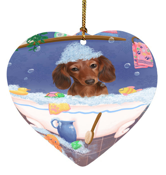 Rub A Dub Dog In A Tub Dachshund Dog Heart Christmas Ornament HPORA58603