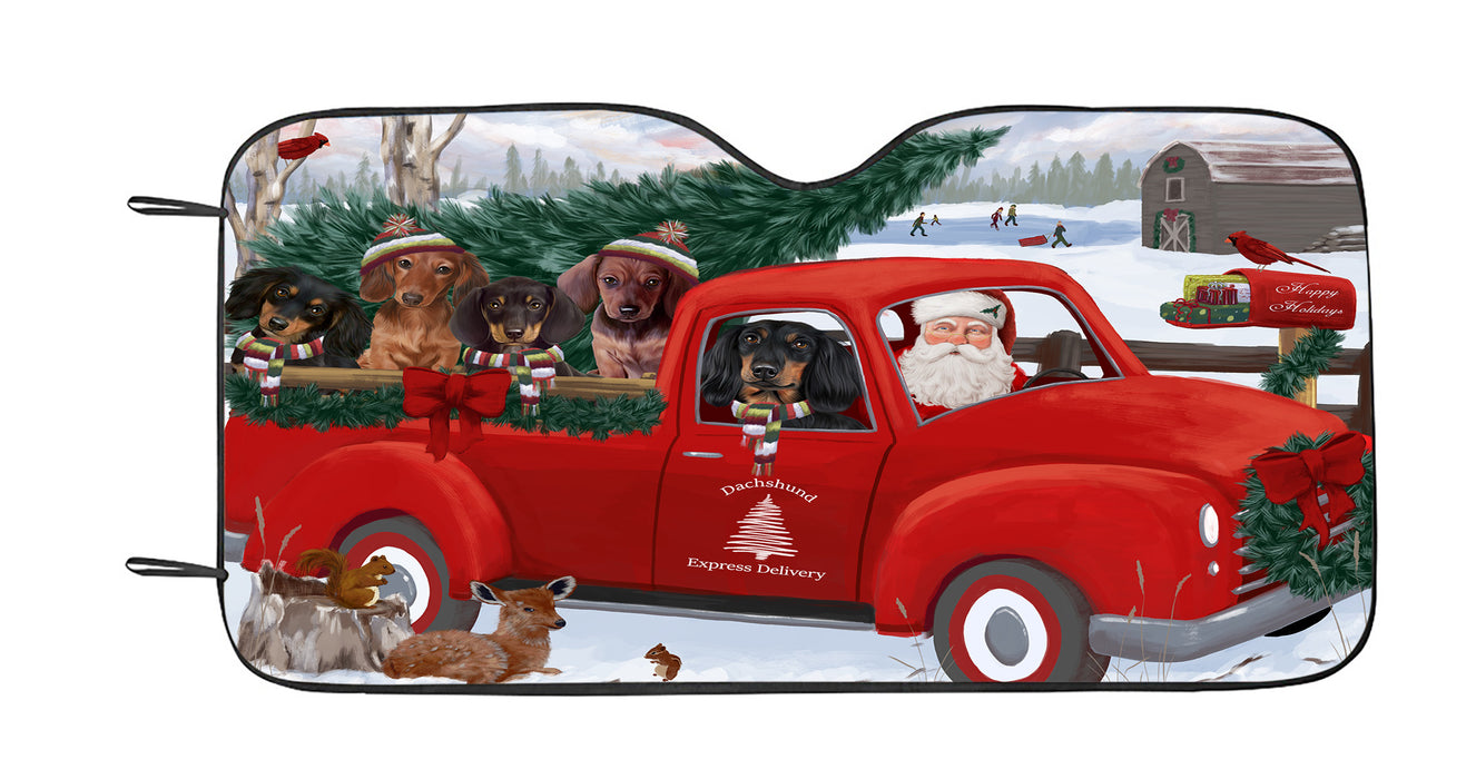 Christmas Santa Express Delivery Red Truck Dachshund Dogs Car Sun Shade