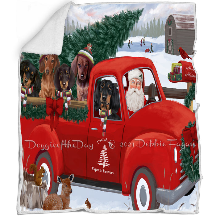 Christmas Santa Express Delivery Red Truck Dachshunds Dog Family Blanket BLNKT112656