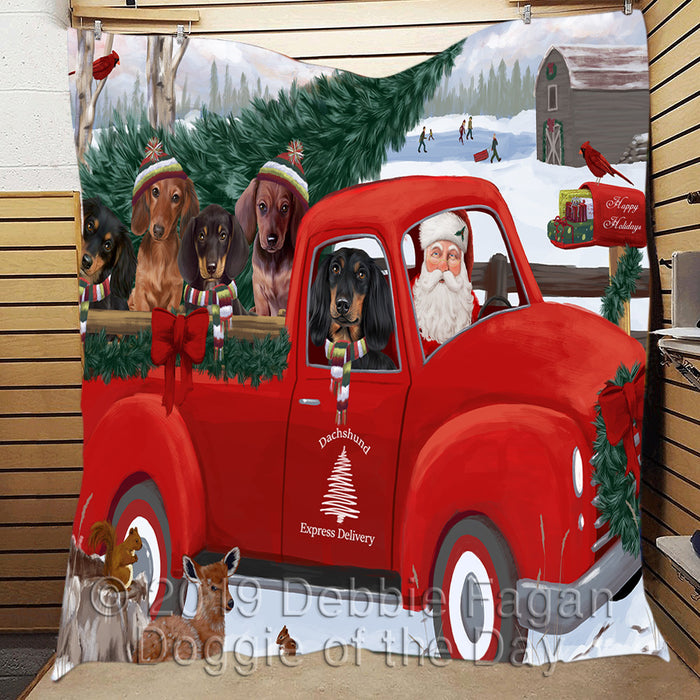 Christmas Santa Express Delivery Red Truck Dachshund Dogs Quilt