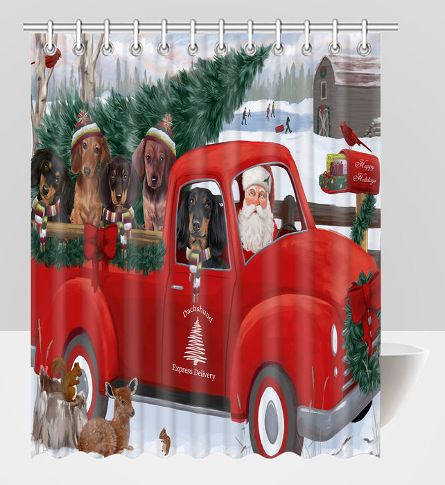 Christmas Santa Express Delivery Red Truck Dachshund Dogs Shower Curtain