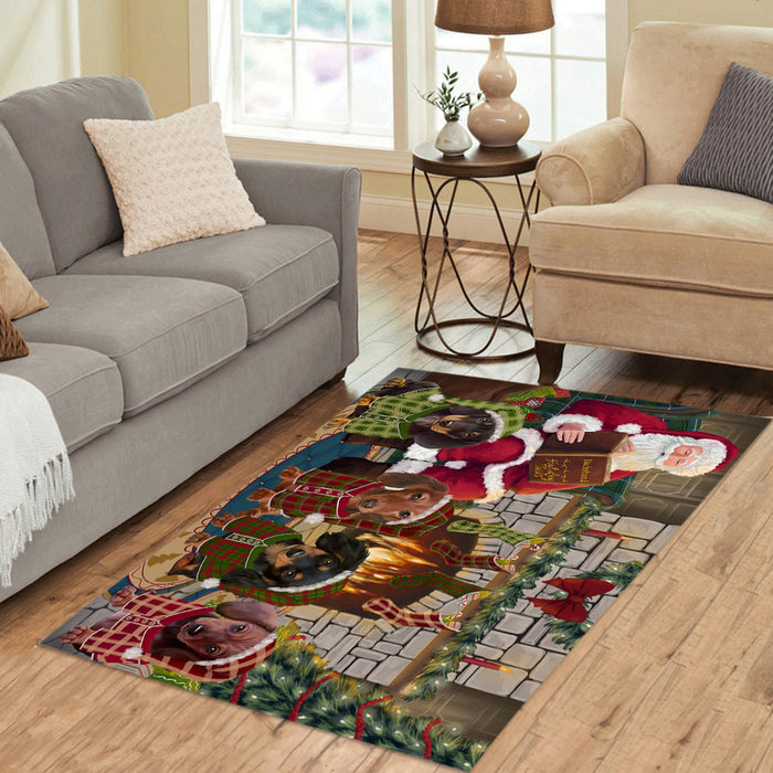 Christmas Cozy Holiday Fire Tails Dachshund Dogs Area Rug
