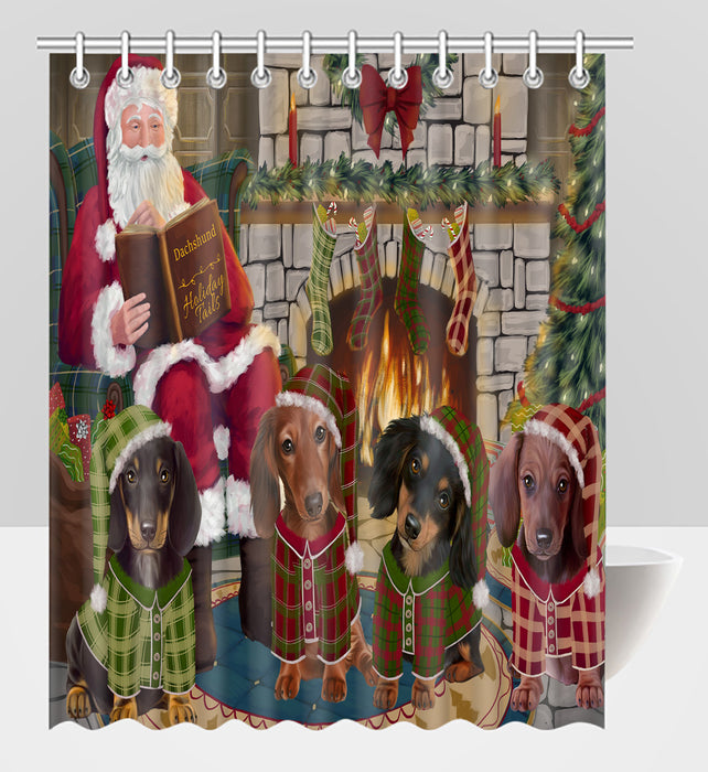 Christmas Cozy Holiday Fire Tails Dachshund Dogs Shower Curtain