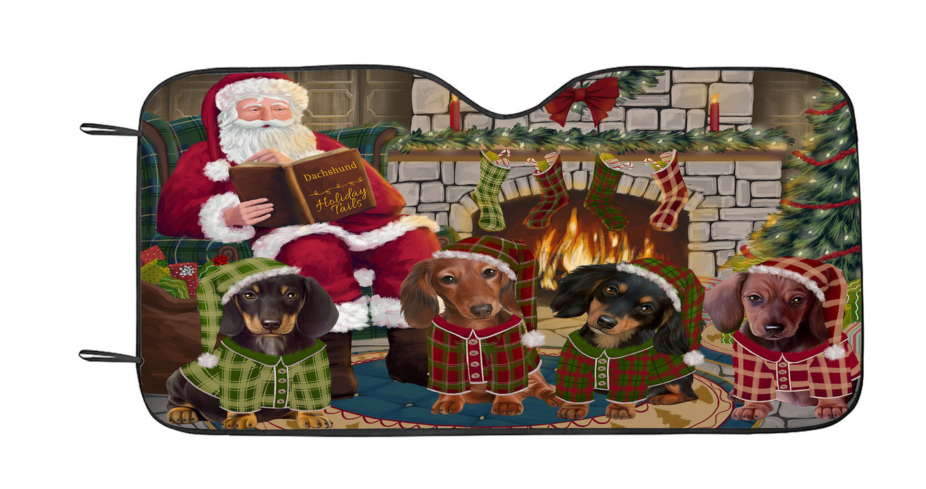 Christmas Cozy Holiday Fire Tails Dachshund Dogs Car Sun Shade