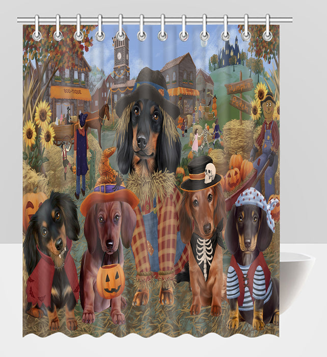 Halloween 'Round Town Dachshund Dogs Shower Curtain