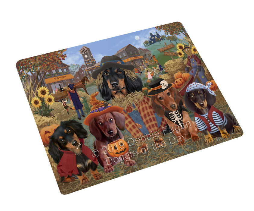 Halloween 'Round Town And Fall Pumpkin Scarecrow Both Dachshund Dogs Magnet MAG77122 (Small 5.5" x 4.25")