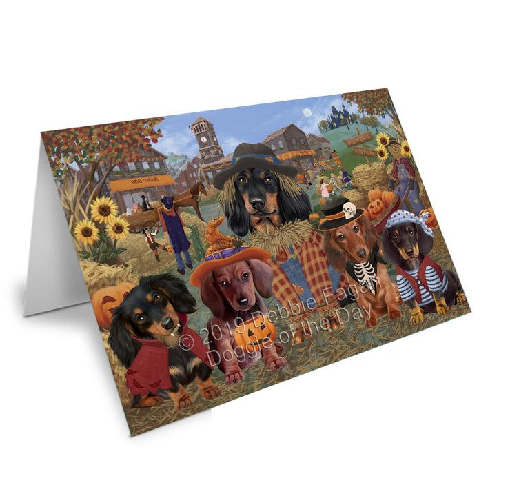 Halloween 'Round Town Dachshund Dogs Handmade Artwork Assorted Pets Greeting Cards and Note Cards with Envelopes for All Occasions and Holiday Seasons GCD77837