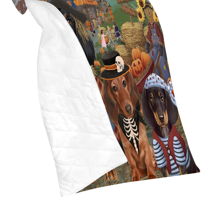 Halloween 'Round Town and Fall Pumpkin Scarecrow Both Dachshund Dogs Quilt