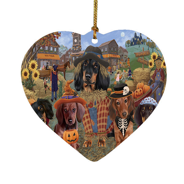 Halloween 'Round Town Dachshund Dogs Heart Christmas Ornament HPOR57497