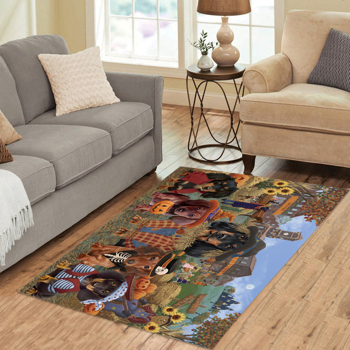 Halloween 'Round Town and Fall Pumpkin Scarecrow Both Dachshund Dogs Area Rug