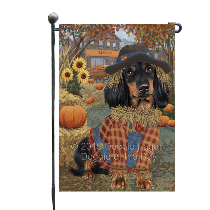 Halloween 'Round Town And Fall Pumpkin Scarecrow Both Dachshund Dogs Garden Flag GFLG65654