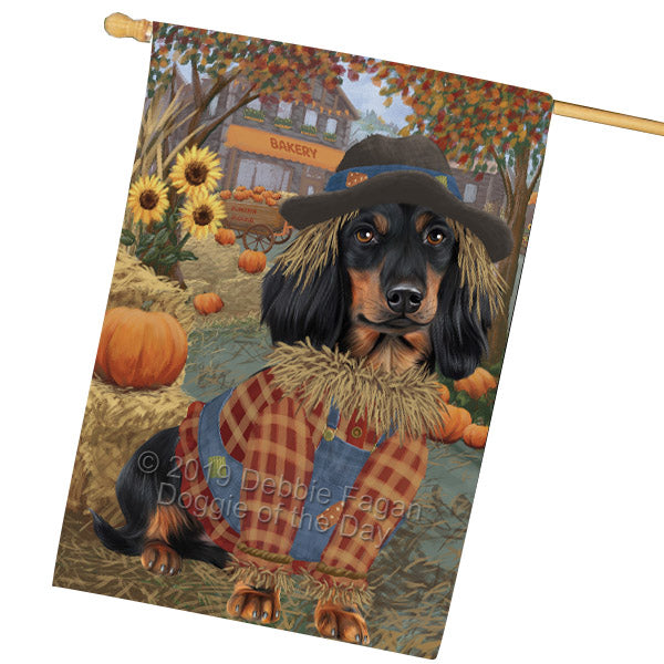 Halloween 'Round Town And Fall Pumpkin Scarecrow Both Dachshund Dogs House Flag FLG65710