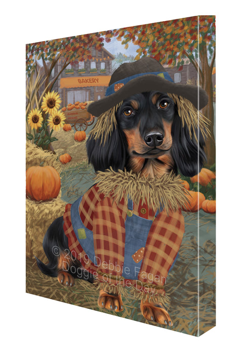 Halloween 'Round Town And Fall Pumpkin Scarecrow Both Dachshund Dogs Canvas Print Wall Art Décor CVS140075