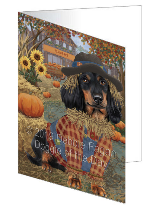 Fall Pumpkin Scarecrow Dachshund Dog Handmade Artwork Assorted Pets Greeting Cards and Note Cards with Envelopes for All Occasions and Holiday Seasons GCD78008