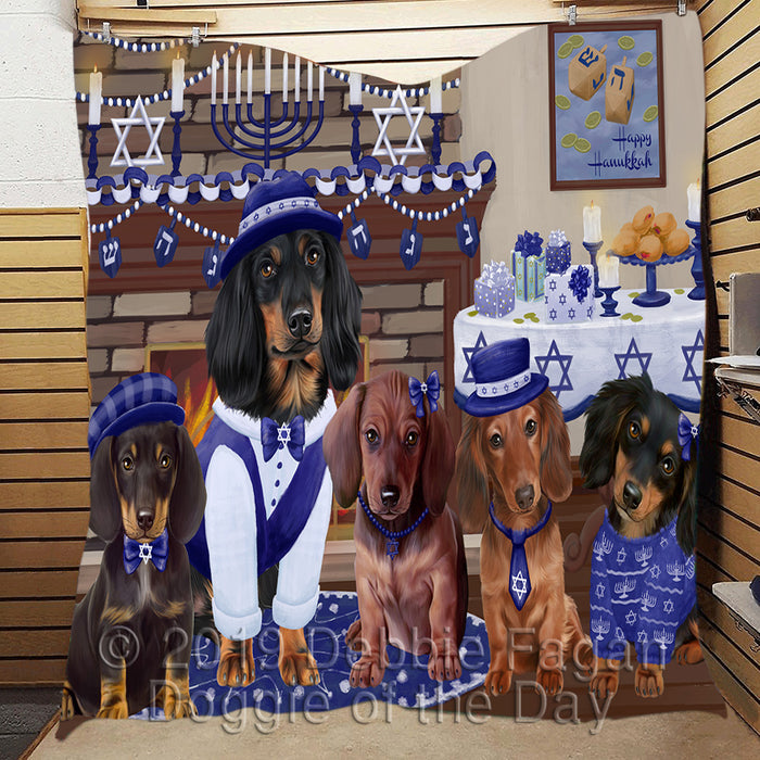 Happy Hanukkah Family and Happy Hanukkah Both Dachshund Dogs Quilt