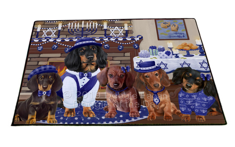 Happy Hanukkah Family and Happy Hanukkah Both Dachshund Dogs Floormat FLMS54107
