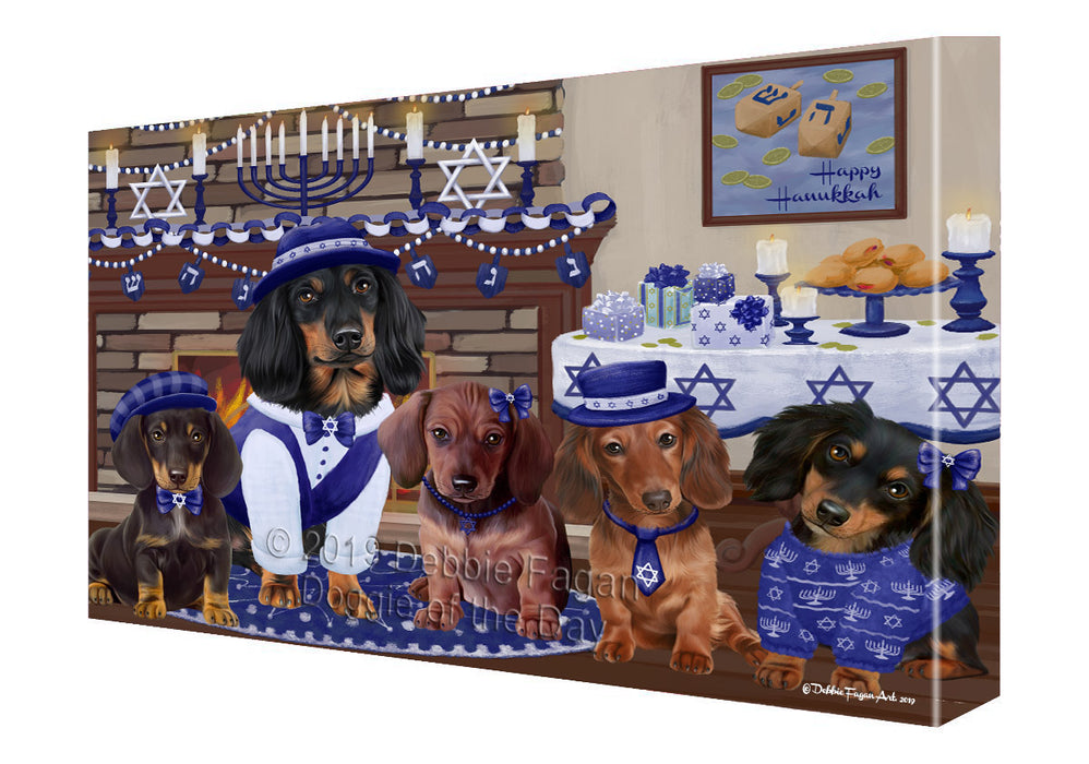 Happy Hanukkah Family and Happy Hanukkah Both Dachshund Dogs Canvas Print Wall Art Décor CVS141128
