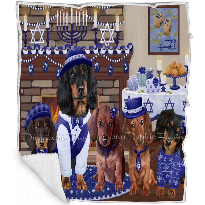 Happy Hanukkah Family and Happy Hanukkah Both Dachshund Dogs Blanket BLNKT140501