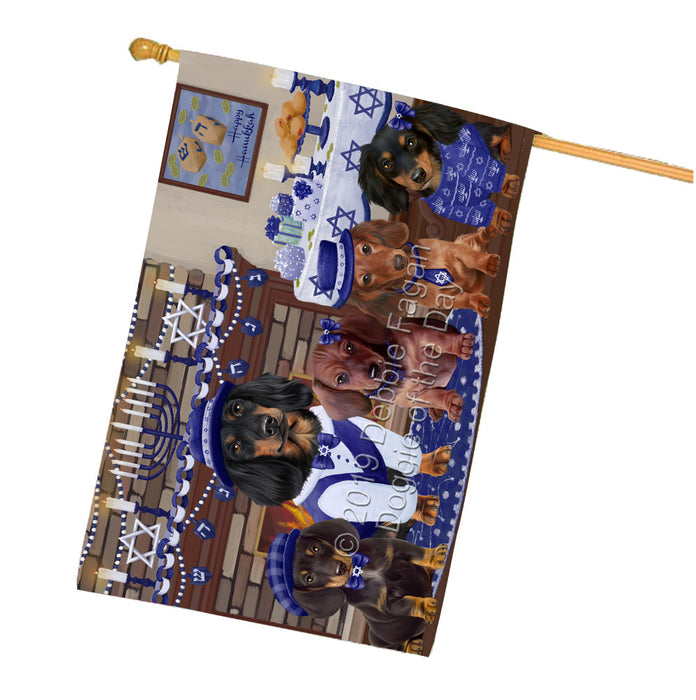 Happy Hanukkah Family Dachshund Dogs House Flag FLG65827